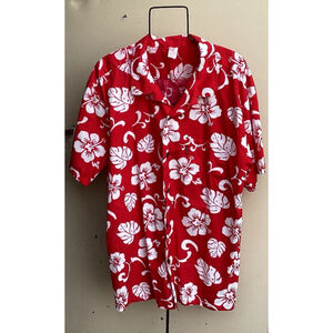 Palm Wave Hawaiian Shirt Mens 2X Red Floral Short Sleeve Button Down Cotton